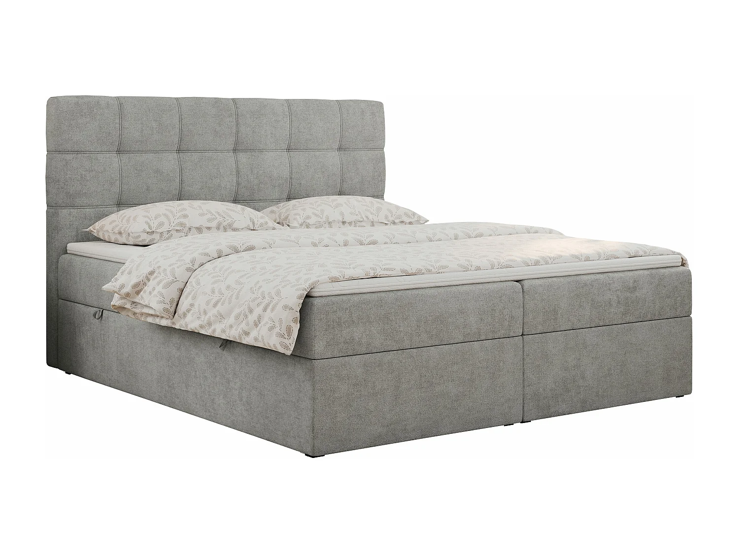 Boxspringbett ERNI - mit gestepptem Kopfteil, Polsterbett, Multipocket-Matratze und Topper, Bettkästen - 120x200 cm - H4 - Hellgrau Stukture