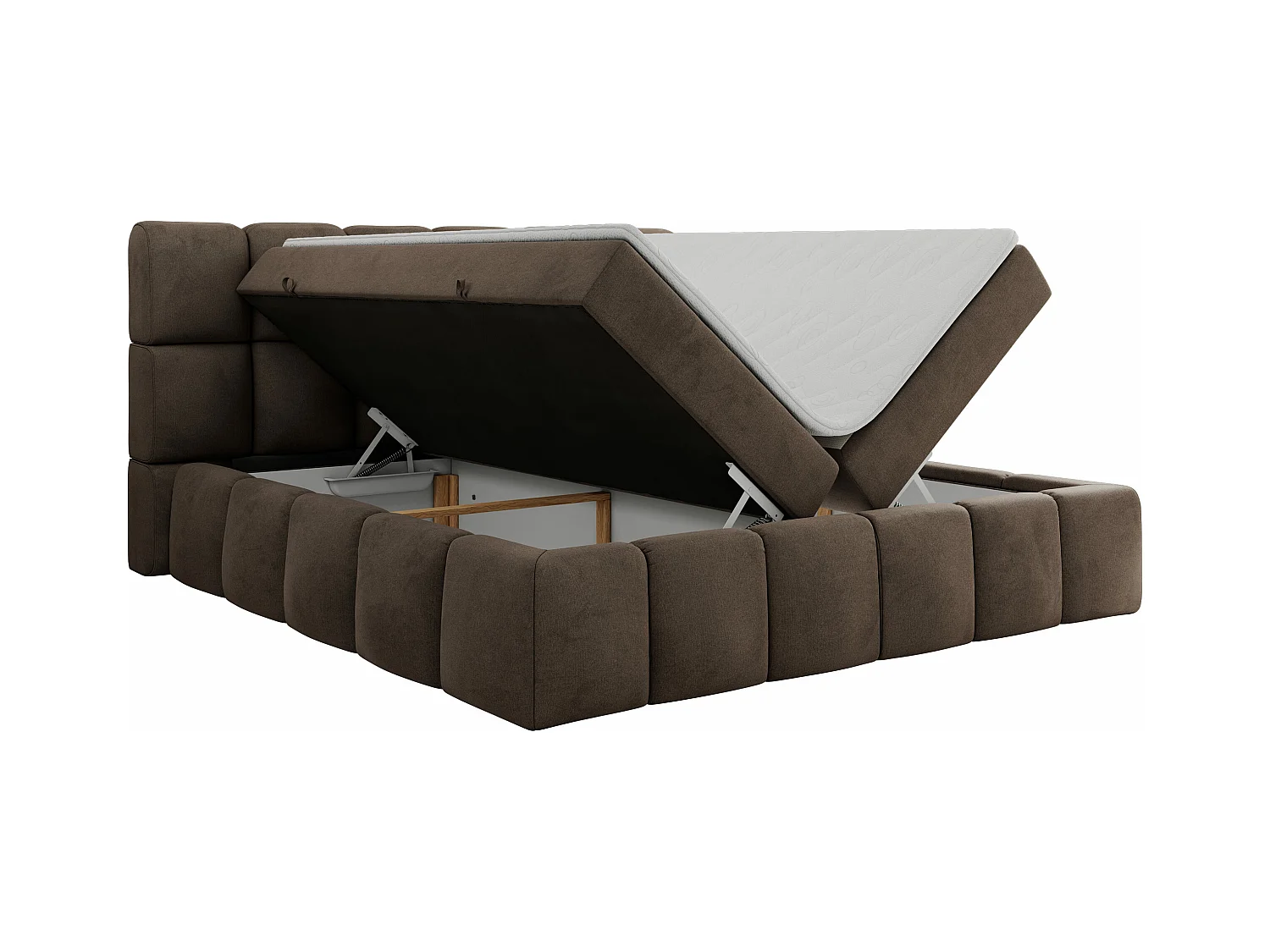 Boxspringbett NIRA - dekorativ kopfteil, Bettkästen und Multipocket-Matratze, Doppelbett für Schlafzimmer - 140x200 cm - H3 - Braun Velvet