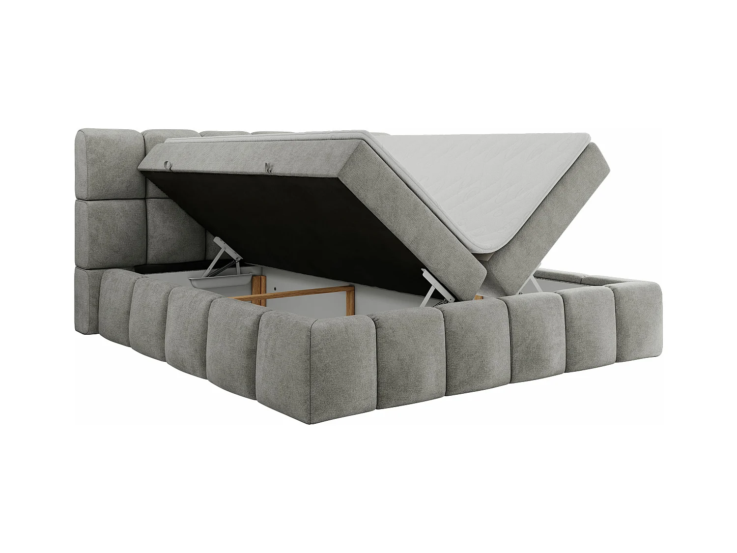 Boxspringbett NIRA - dekorativ kopfteil, Bettkästen und Multipocket-Matratze, Doppelbett für Schlafzimmer - 120x200 cm - H4 - Hellgrau Strukture