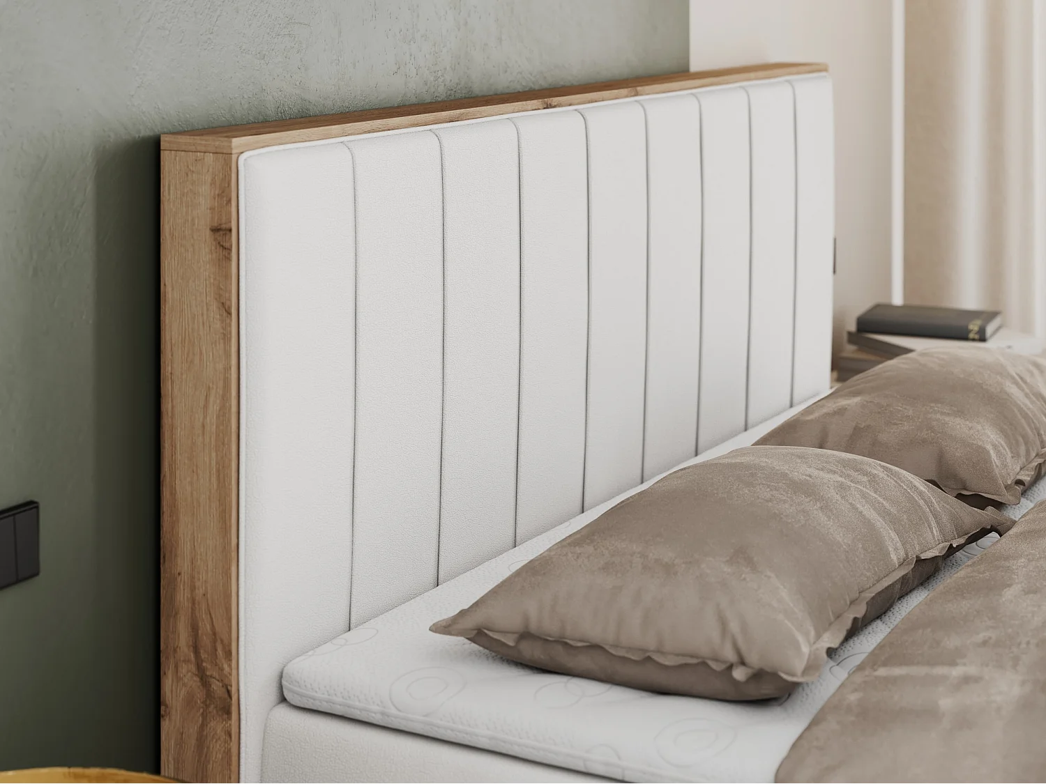 Boxspringbett BELLISSIMO - mit gestepptem Kopfteil, Polsterbett mit zwei Bettkästen, Multipocket-Matratze - 160x200 cm - H4 - Weiß Kunstleder