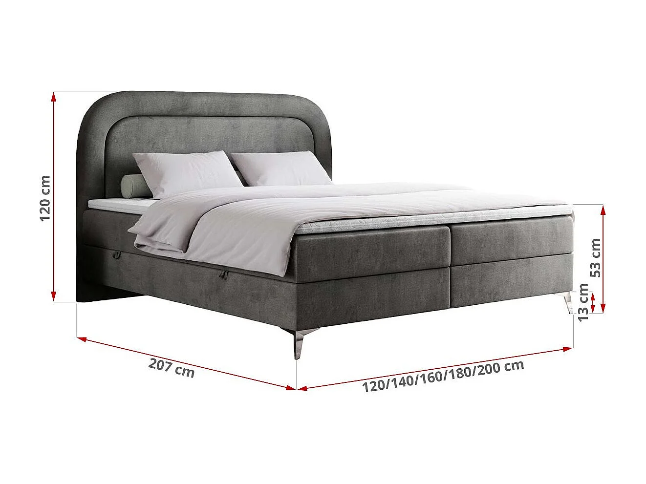 Boxspringbett EIRA - Polsterbett mit Stauraum, Set mit Kopfteil und Multipocket-Matratze, Metallbeine - 120x200 cm - H3 - Dunkelgrau Velvet