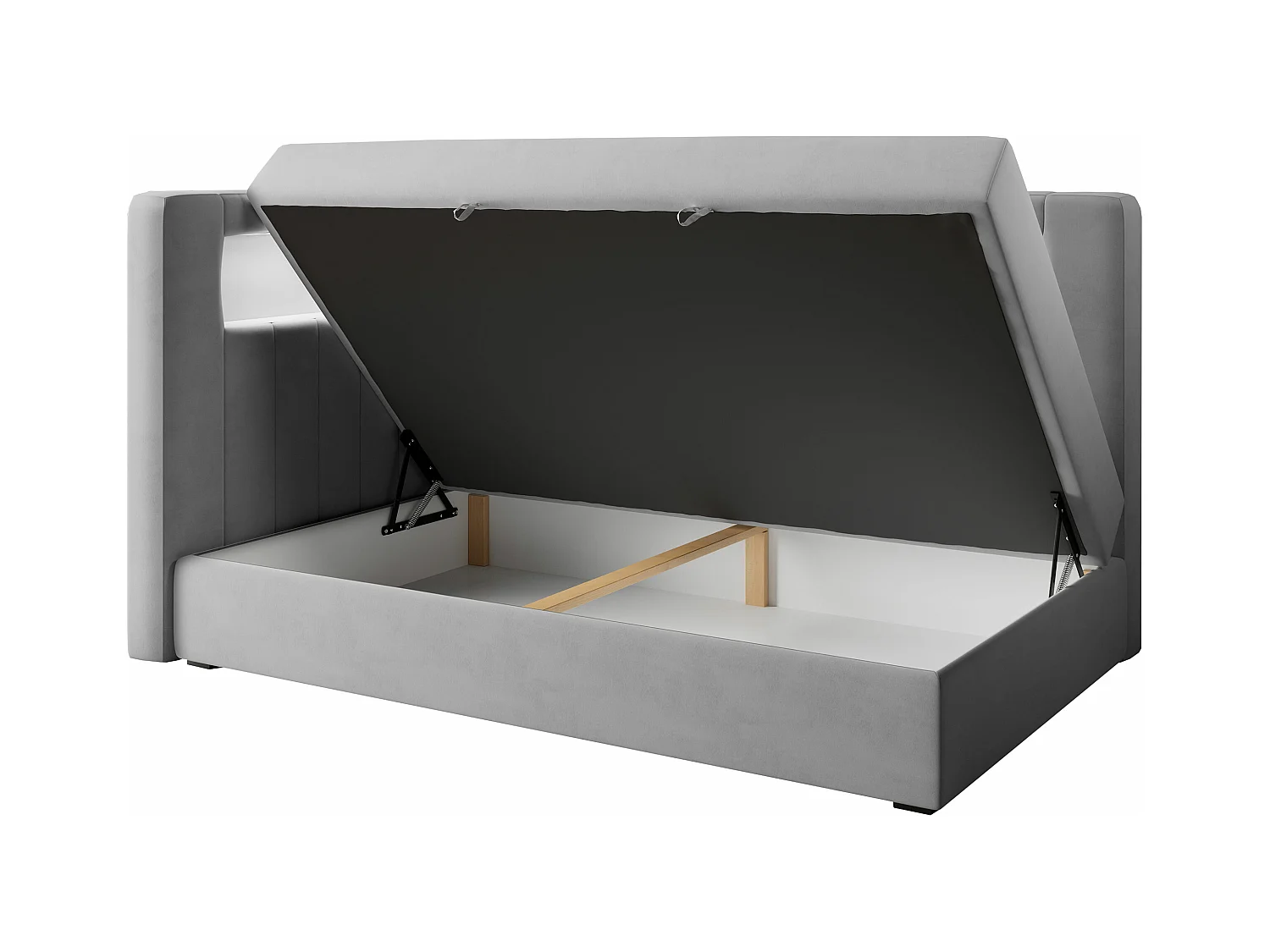 Kinderbett JUNIOR GOLD 3 - Einzelbett mit Matratze, LED-Beleuchtung, Bettkasten - 90x200 cm - Links Seite