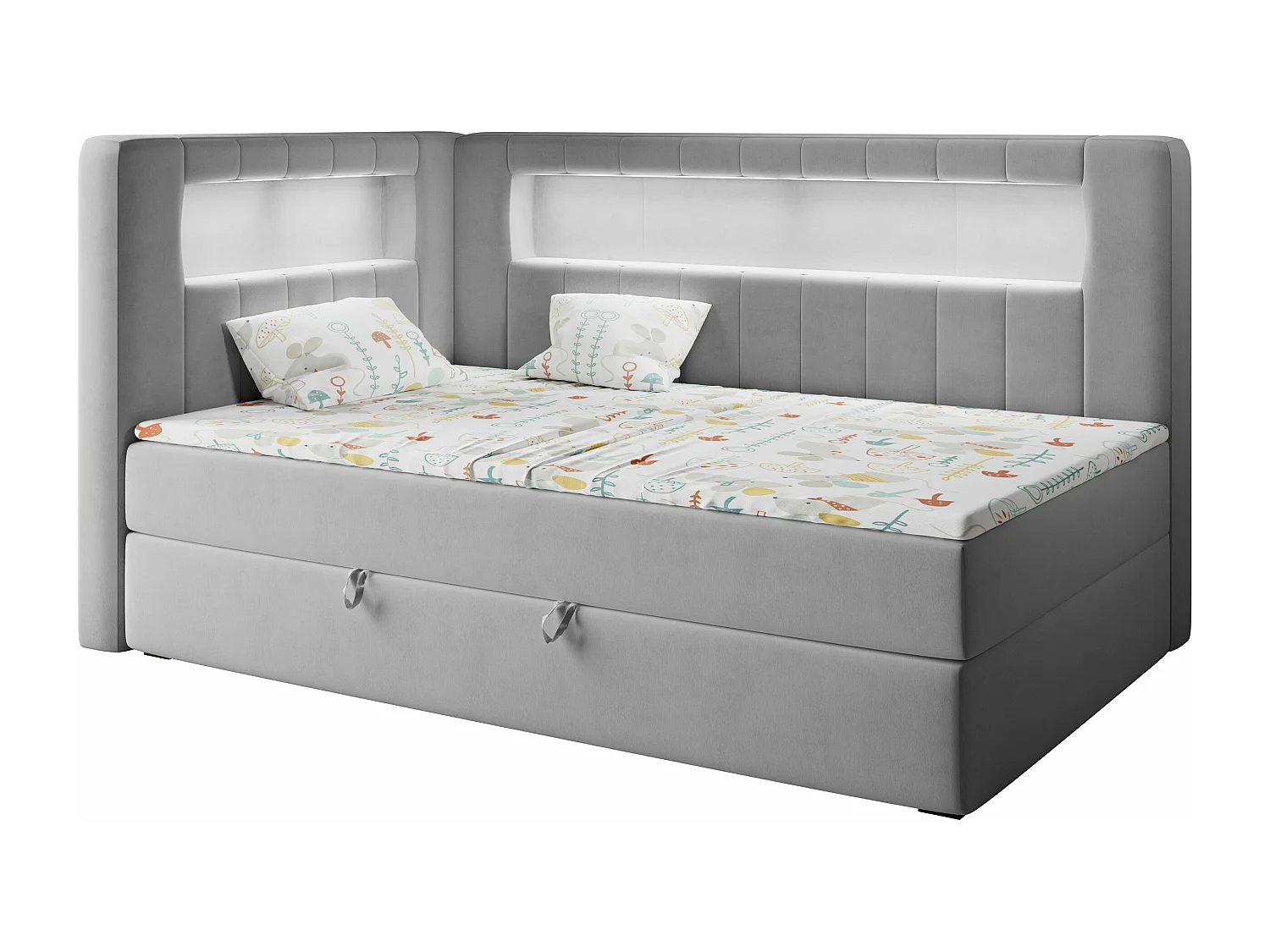 Kinderbett JUNIOR GOLD 3 - Einzelbett mit Matratze, LED-Beleuchtung, Bettkasten - 90x200 cm - Links Seite