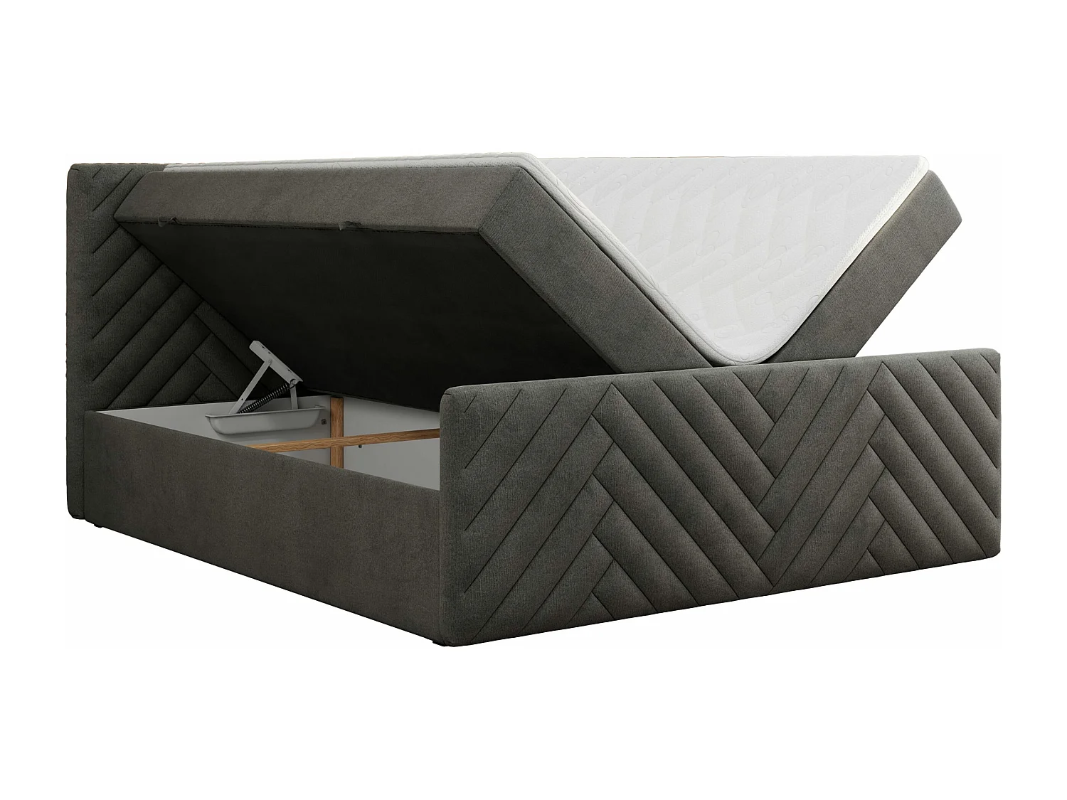 Boxspringbett PARIS DUO - Polsterbett mit genähtem Kopfteil und Frontplatte, Doppelbett, zwei Bettkästen - 200x200 cm - H4 - Dunkelgrau Velvet