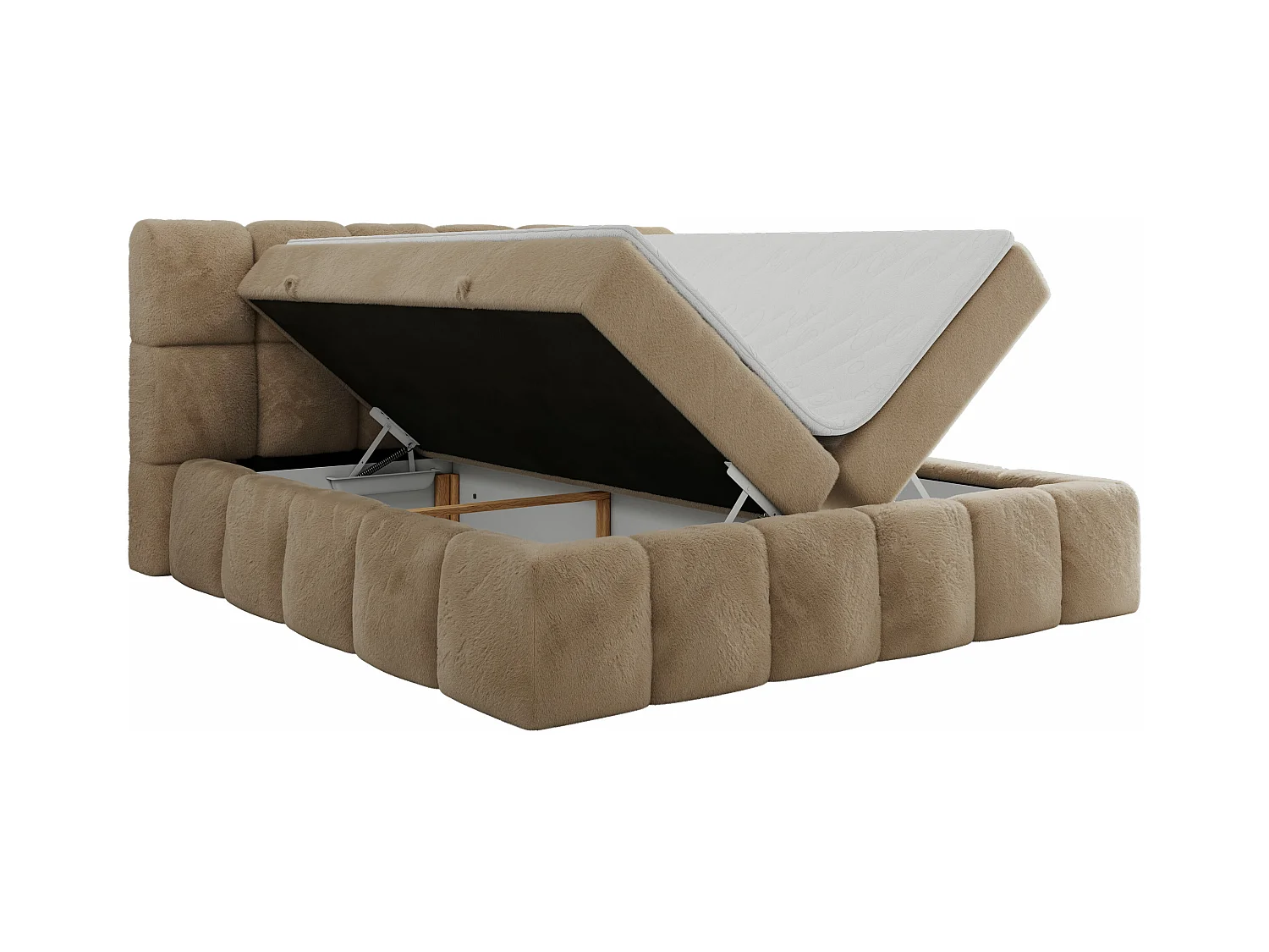 Boxspringbett NIRA - dekorativ kopfteil, Bettkästen und Multipocket-Matratze, Doppelbett für Schlafzimmer - 200x200 cm - H3 - Beige Plüsch