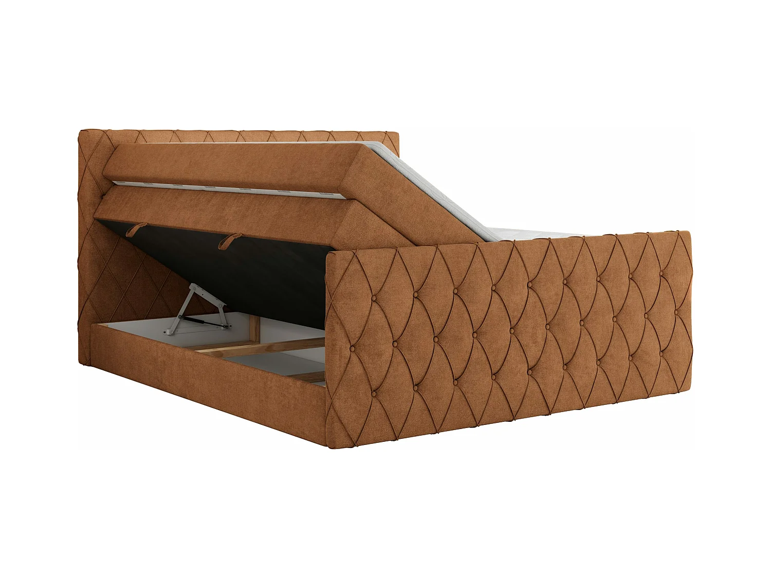Boxspringbett MIREN KING DUO - für Schlafzimmer mit zwei Multipocket-Matratzen und Topper, gestepptes Kopfteil und Front  - 200x200 cm - H4 - Orange Strukture