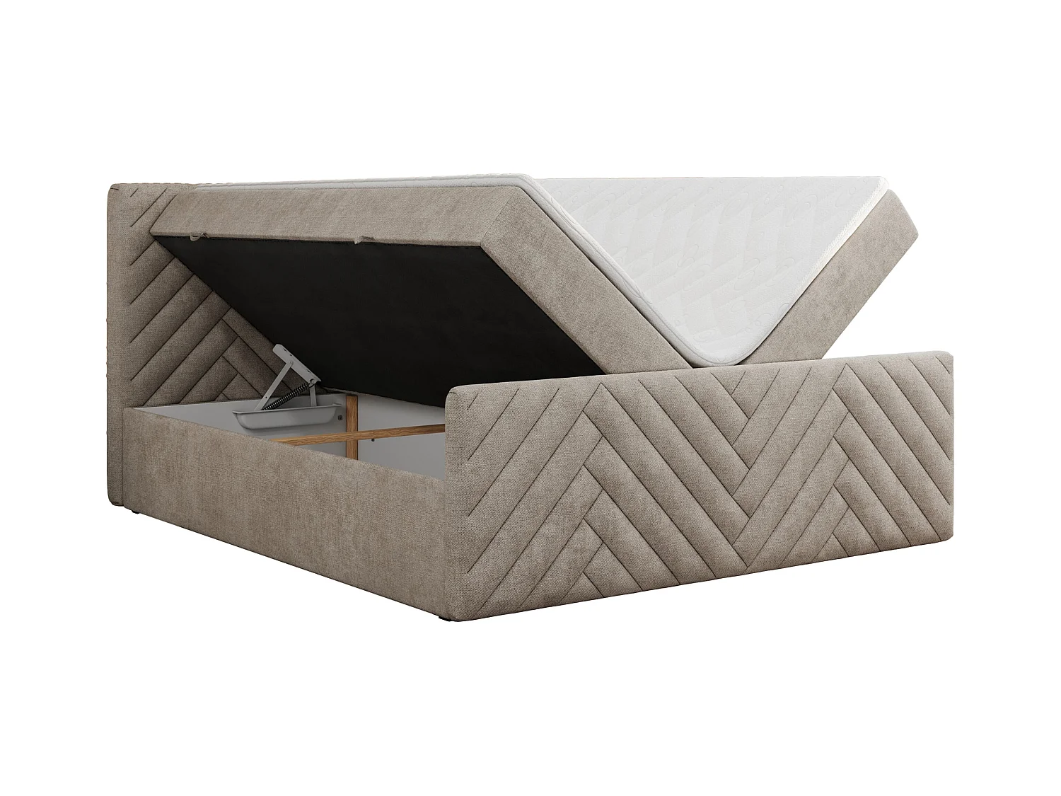 Boxspringbett PARIS DUO - Polsterbett mit genähtem Kopfteil und Frontplatte, Doppelbett, zwei Bettkästen - 140x200 cm - H4 - Beige Strukture