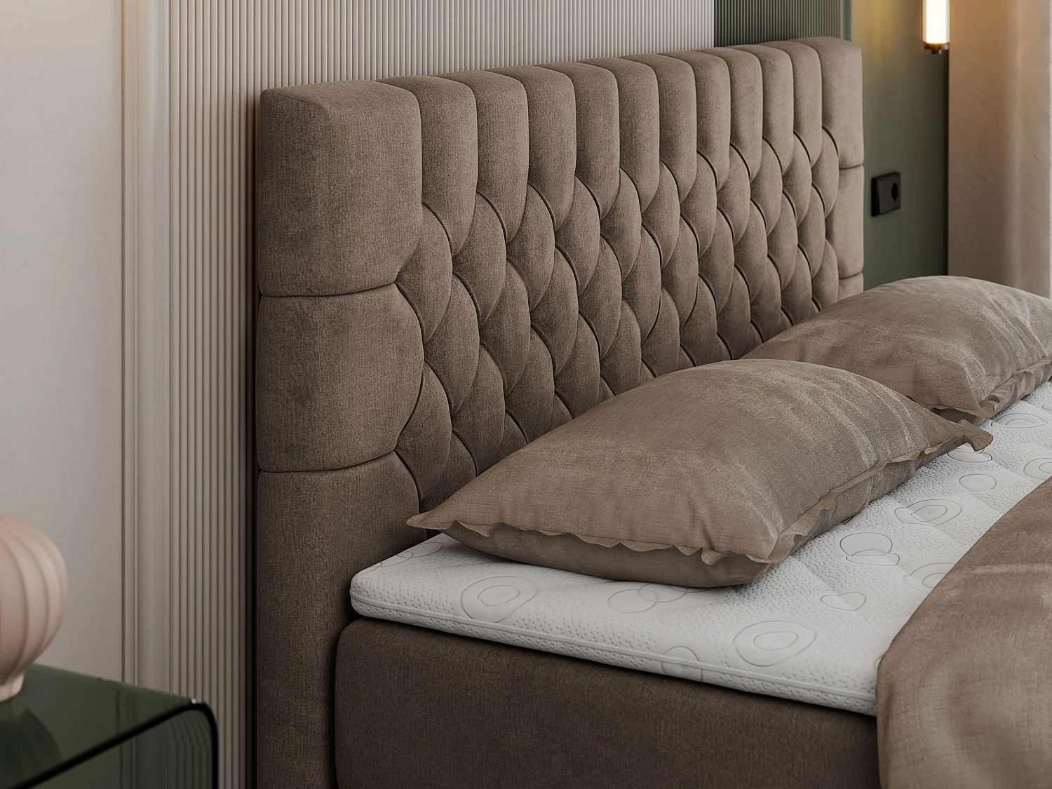 Boxspringbett PERA - gesteppte Kopfstütze, Multipocket-Matratze und Topper, Doppelbett mit Stauraum - 120x200 cm - H4 - Braun Velvet