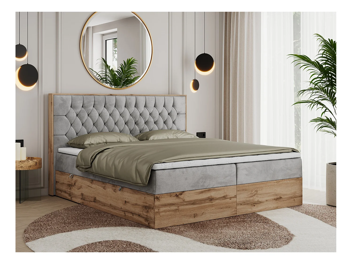 Boxspringbett AMORE - Bett mit Multipocket-Matratze, gesteppte Kopfstütze, Doppelbett für Schlafzimmer - 200x200 cm - H4 - Hellgrau Velvet