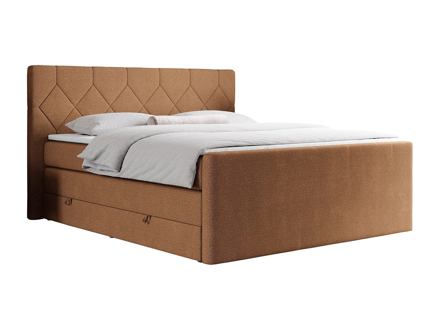 Boxspringbett EIGAR KING - Doppelbett mit genähtem Kopfteil, zwei Multipocket-Matratzen, Polsterbett für Schlafzimmer - 140x200 cm - H4 - Orange Strukture