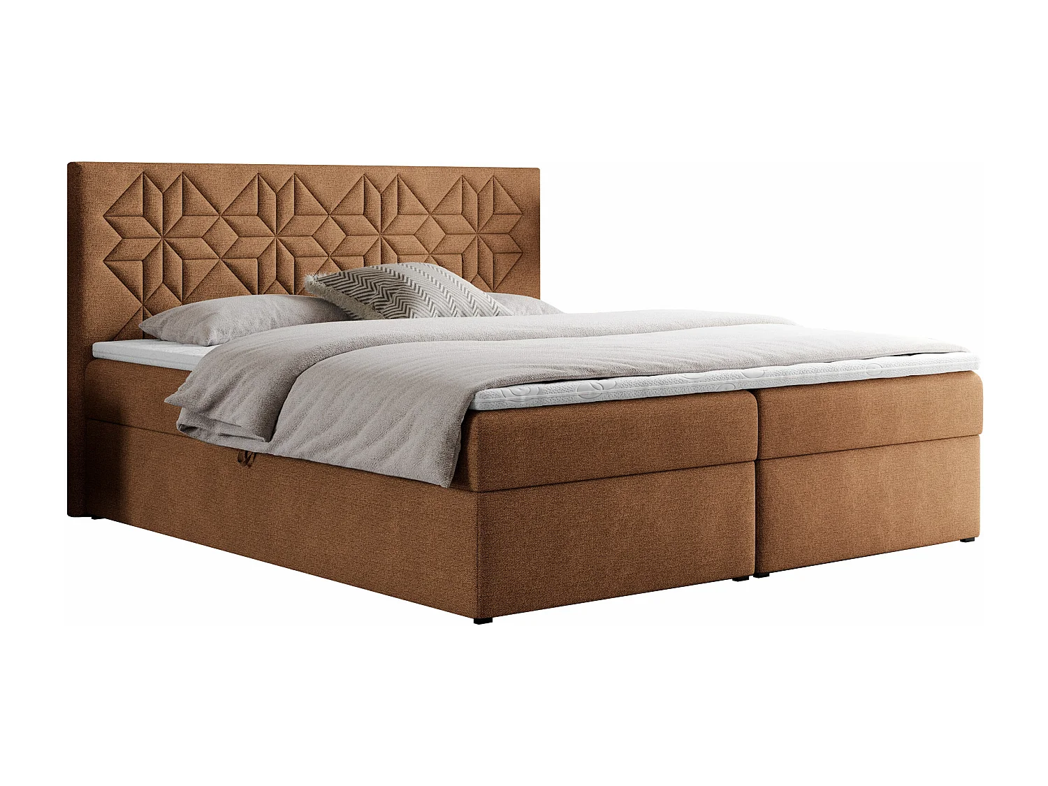 Boxspringbett LEILA - gestepptes Kopfteil,  7 Härtezonen Multipocket-Matratzen, Doppelbett mit Bettkästen - 160x200 cm - H4 - Orange Strukture