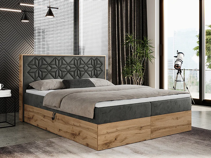 Boxspringbett NESSI - mit hoher Kopfstütze, Multipocket-Matratze und Topper, Doppelbett mit Bettkästen - 140x200 cm - H3 - Dunkelgrau Velvet