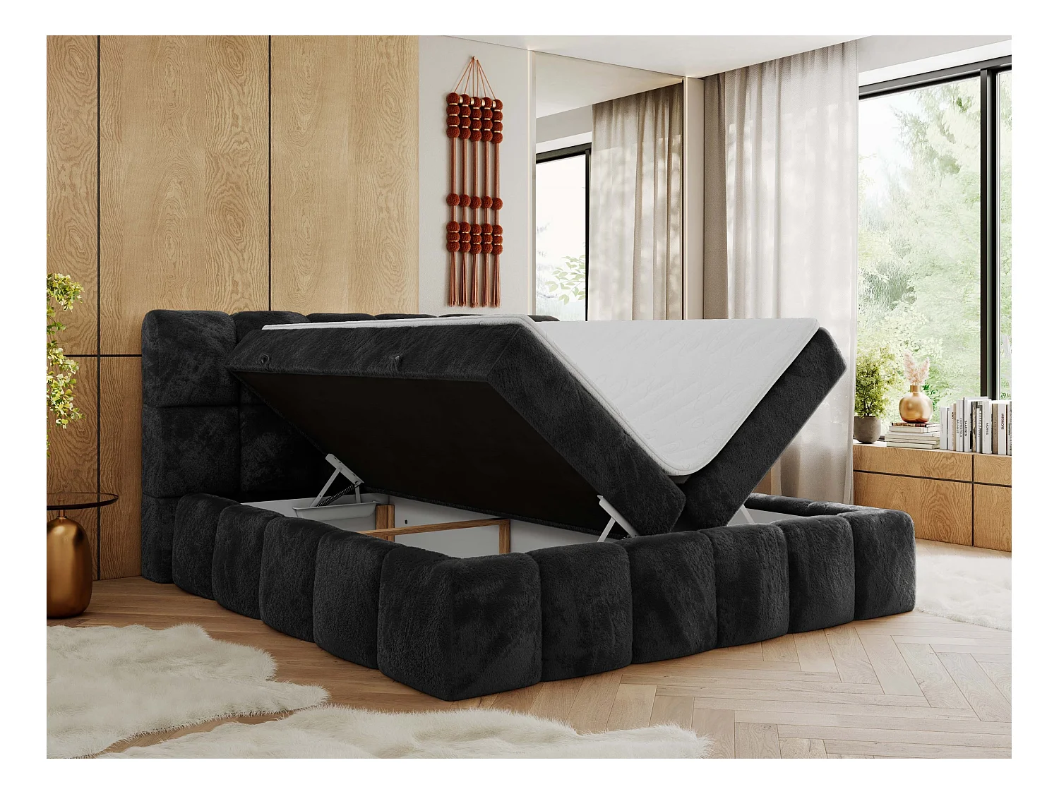 Boxspringbett NIRA - dekorativ kopfteil, Bettkästen und Multipocket-Matratze, Doppelbett für Schlafzimmer - 160x200 cm - H4 - Dunkelgrau Plüsch