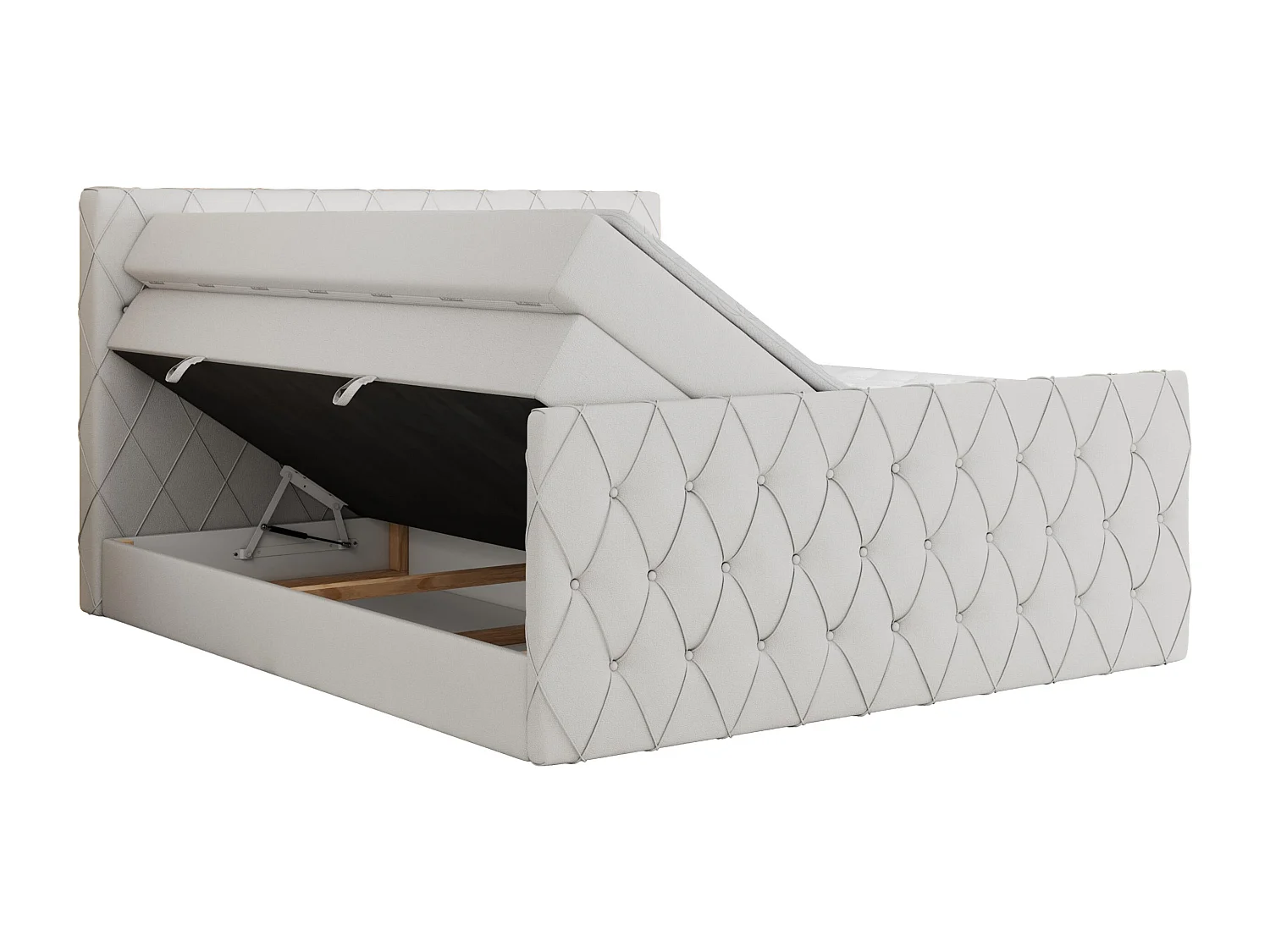 Boxspringbett MIREN KING DUO - für Schlafzimmer mit zwei Multipocket-Matratzen und Topper, gestepptes Kopfteil und Front  - 160x200 cm - H3 - Weiß Kunstleder