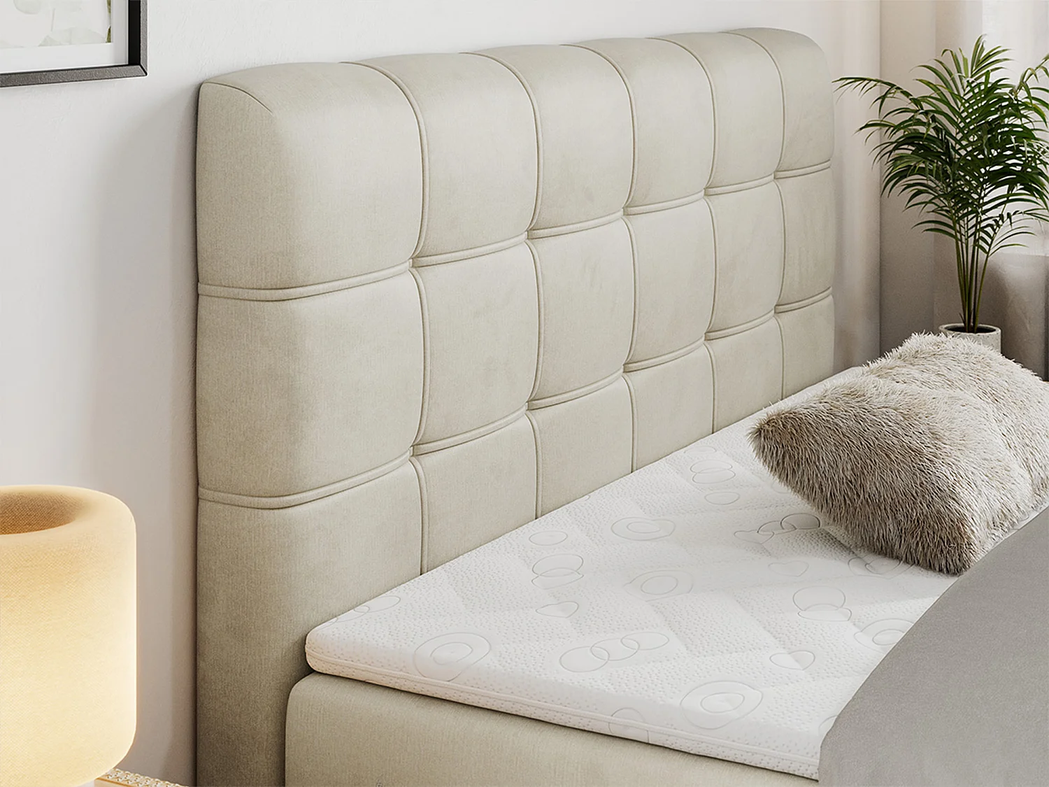 Lit boxspring - Dureté H4 + Topper T25 - Beige Velours - 180x200 - FAST