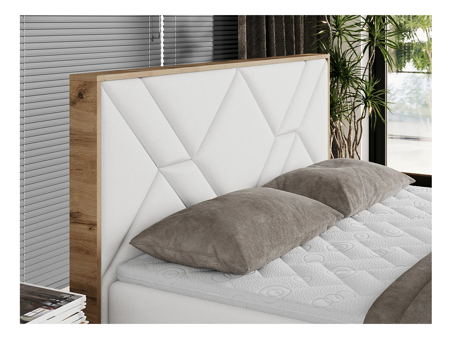 Boxspringbett GUNAR - gepolster kopfteil, Doppelbett mit Multipocket-Matratze, zwei Bettkästen - 180x200 cm - H4 - Weiß Kunstleder
