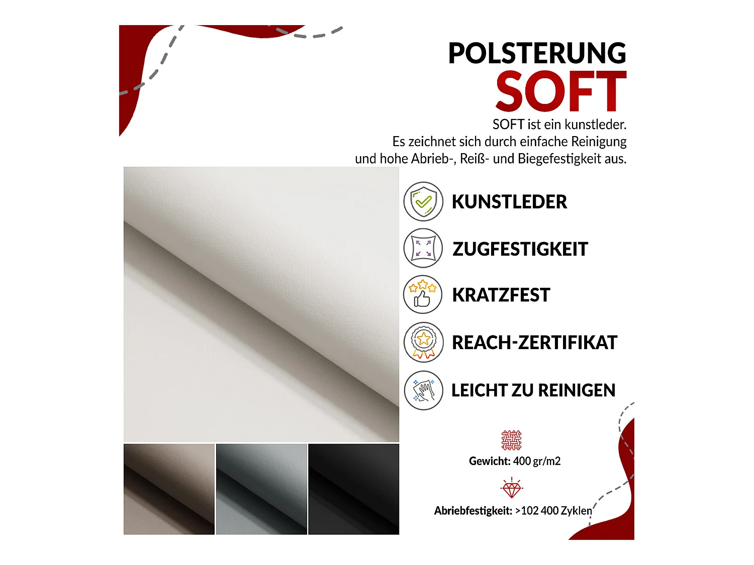 Boxspringbett GUNAR - gepolster kopfteil, Doppelbett mit Multipocket-Matratze, zwei Bettkästen - 180x200 cm - H4 - Weiß Kunstleder