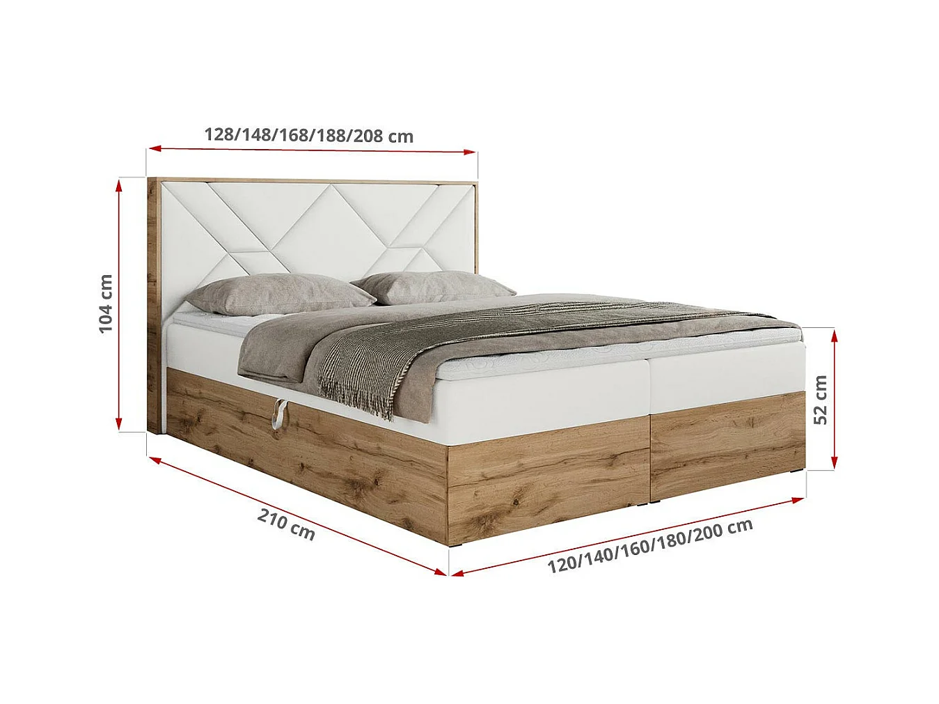 Boxspringbett GUNAR - gepolster kopfteil, Doppelbett mit Multipocket-Matratze, zwei Bettkästen - 180x200 cm - H4 - Weiß Kunstleder