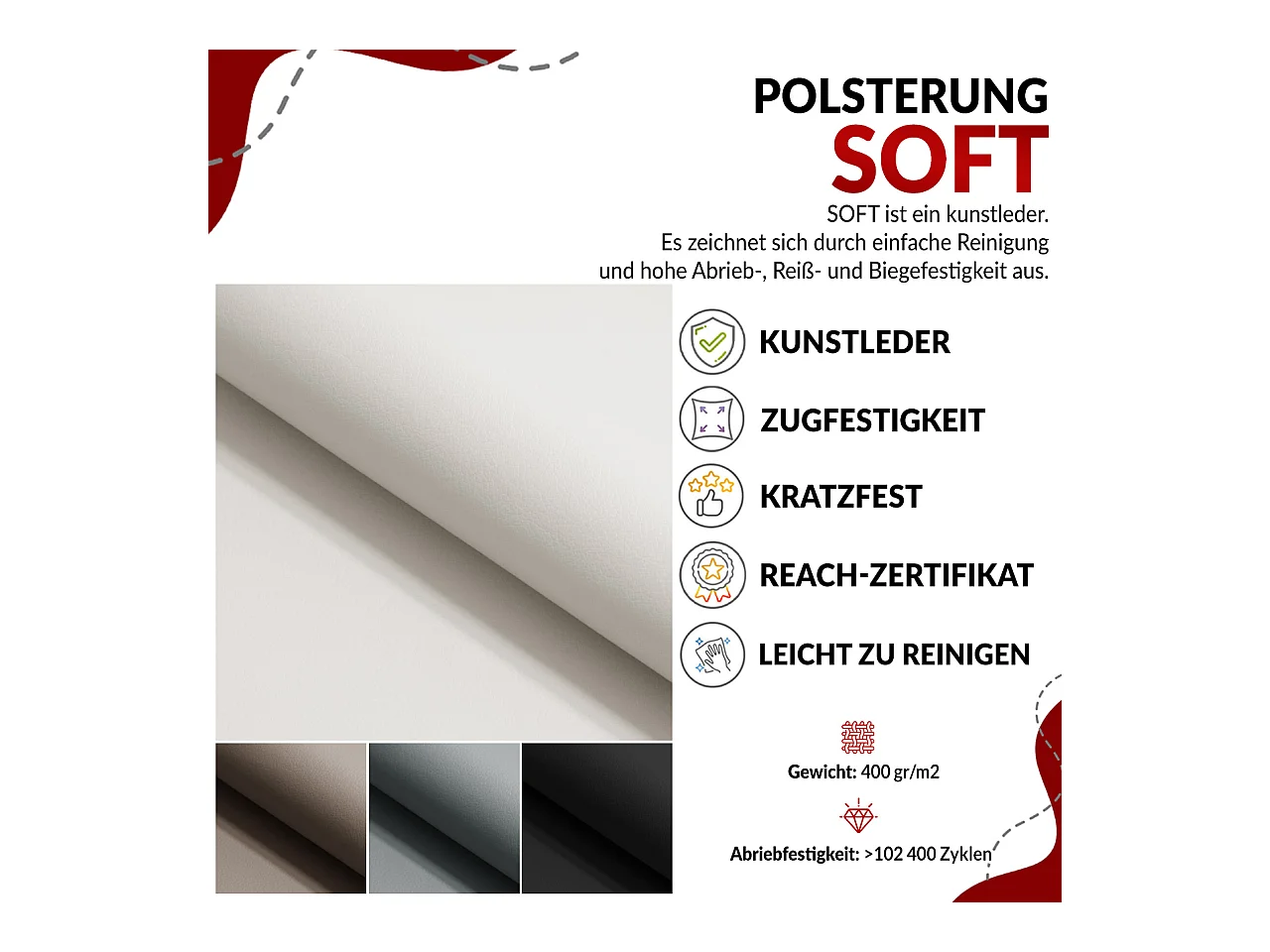 Boxspringbett GUNAR - gepolster kopfteil, Doppelbett mit Multipocket-Matratze, zwei Bettkästen - 180x200 cm - H4 - Weiß Kunstleder