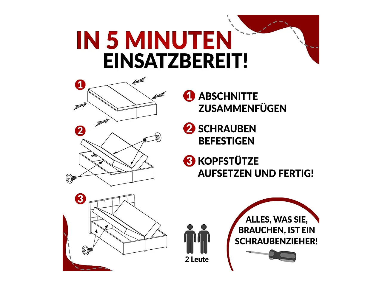 Boxspringbett GUNAR - gepolster kopfteil, Doppelbett mit Multipocket-Matratze, zwei Bettkästen - 180x200 cm - H4 - Weiß Kunstleder