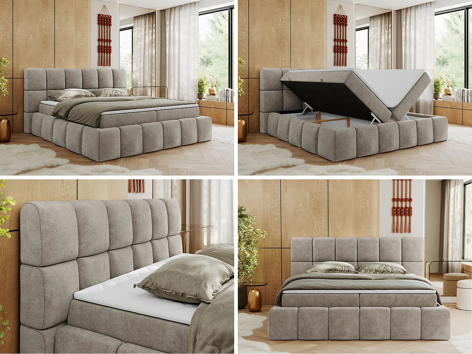 Boxspringbett NIRA - dekorativ kopfteil, Bettkästen und Multipocket-Matratze, Doppelbett für Schlafzimmer - 120x200 cm - H4 - Beige Strukture