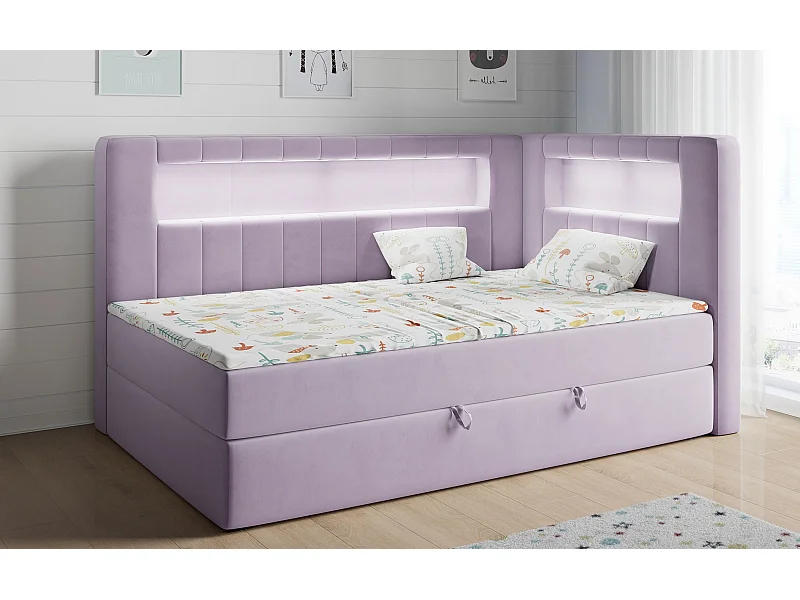 Kinderbett JUNIOR GOLD 3 - Einzelbett mit Matratze, LED-Beleuchtung, Bettkasten - 90x200 cm - Rechts Seite