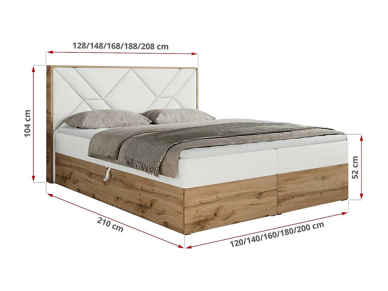 Boxspringbett GUNAR - gepolster kopfteil, Doppelbett mit Multipocket-Matratze, zwei Bettkästen - 180x200 cm - H3 - Weiß Kunstleder