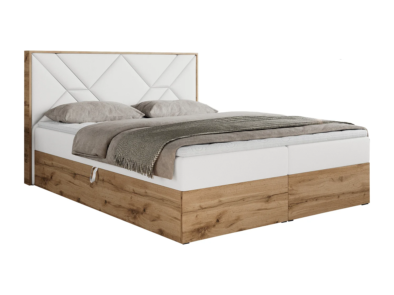 Boxspringbett GUNAR - gepolster kopfteil, Doppelbett mit Multipocket-Matratze, zwei Bettkästen - 180x200 cm - H3 - Weiß Kunstleder