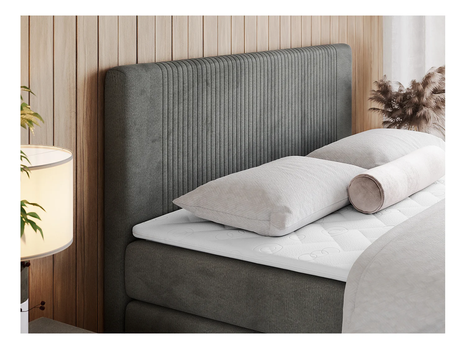 Boxspringbett DOREN KING - mit gesteppter Front und Kopfteil, zwei Multipocket-Matratzen und Topper, Doppelbett - 120x200 cm - H3 - Dunkelgrau Velvet