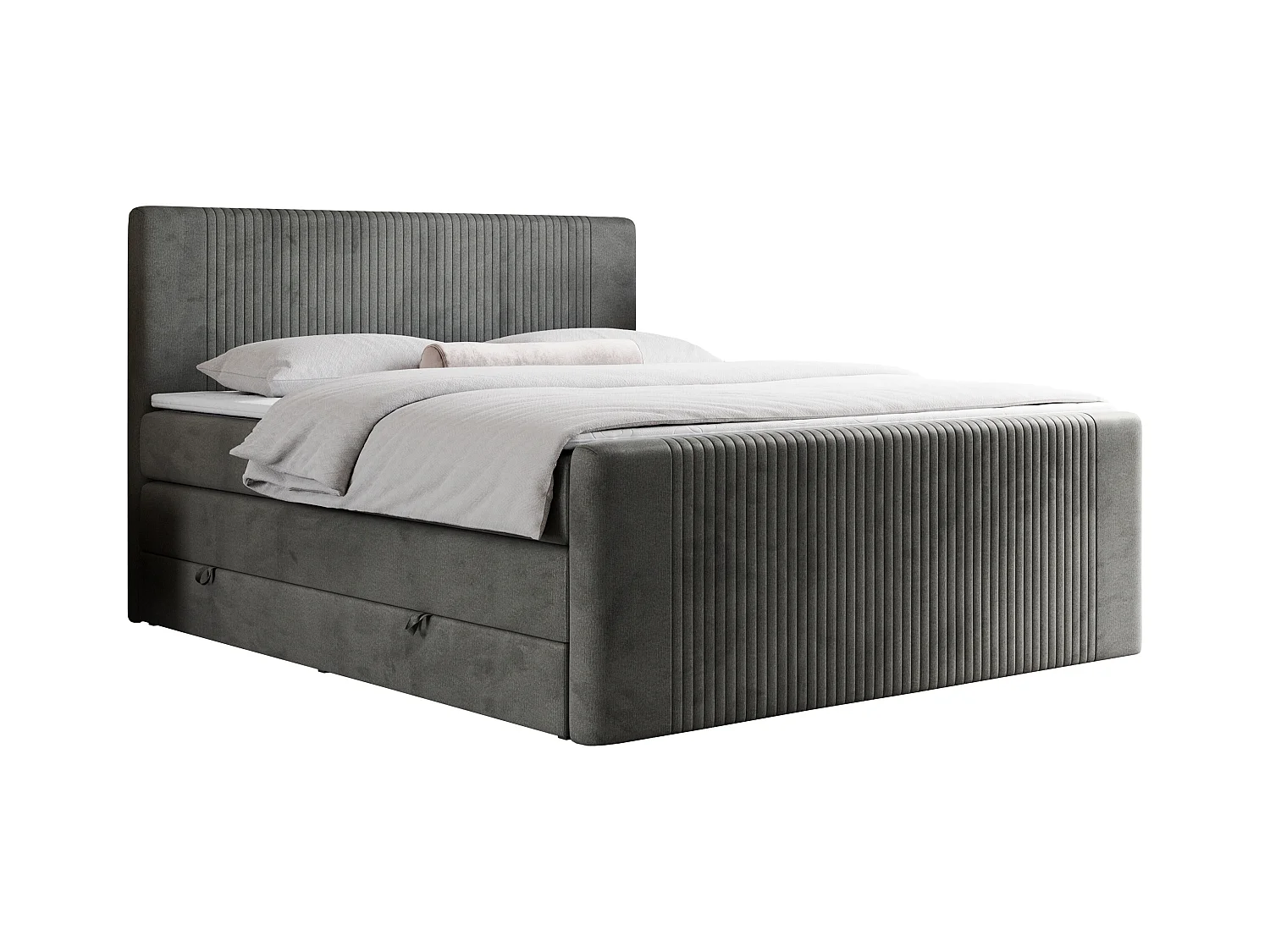 Boxspringbett DOREN KING - mit gesteppter Front und Kopfteil, zwei Multipocket-Matratzen und Topper, Doppelbett - 120x200 cm - H3 - Dunkelgrau Velvet