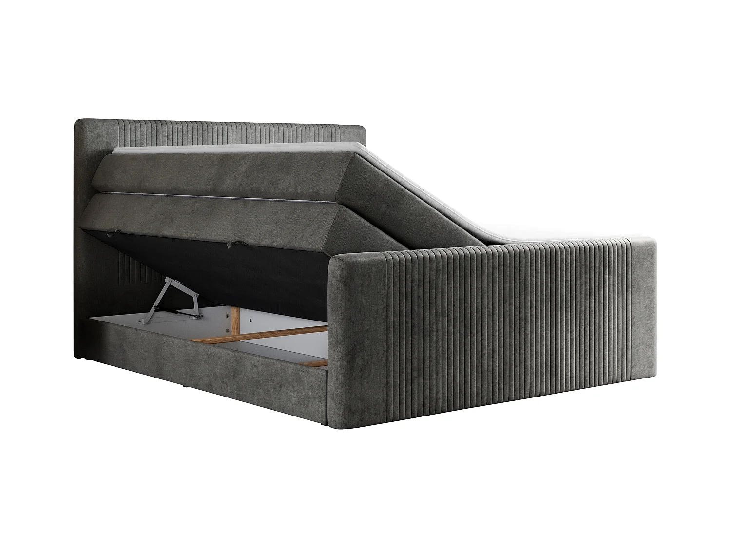 Boxspringbett DOREN KING - mit gesteppter Front und Kopfteil, zwei Multipocket-Matratzen und Topper, Doppelbett - 120x200 cm - H3 - Dunkelgrau Velvet