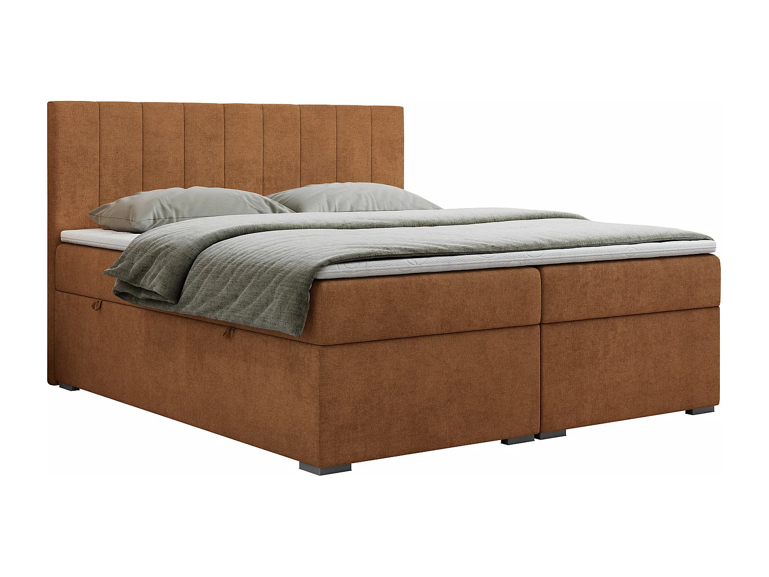 Boxspringbett LOPE - genähtes Kopfteil, Doppelbett mit Stauraum, Multipocket-Matratze, Topper - 160x200 cm - H4 - Orange Strukture