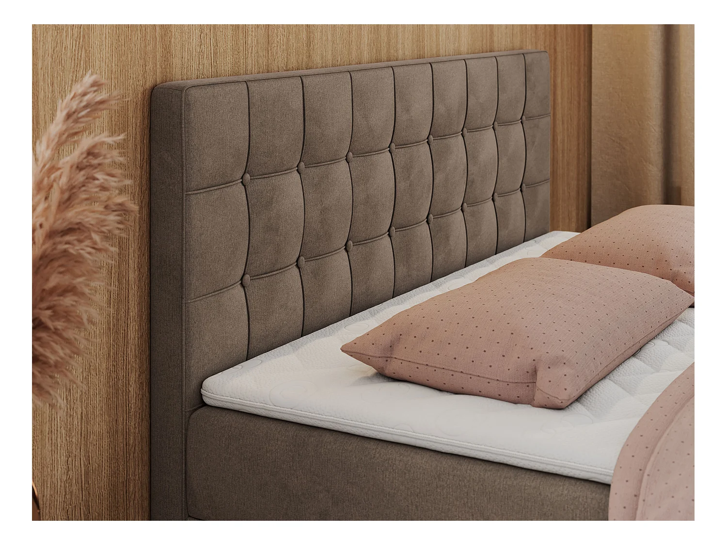 Boxspringbett CARMEN - Polsterbett mit zwei Bettkästen, gesteppte Kopfstütze, Multipocket-Matratze - 180x200 cm - H4 - Braun Velvet
