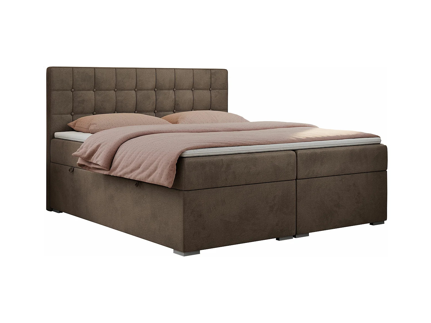 Boxspringbett CARMEN - Polsterbett mit zwei Bettkästen, gesteppte Kopfstütze, Multipocket-Matratze - 180x200 cm - H4 - Braun Velvet