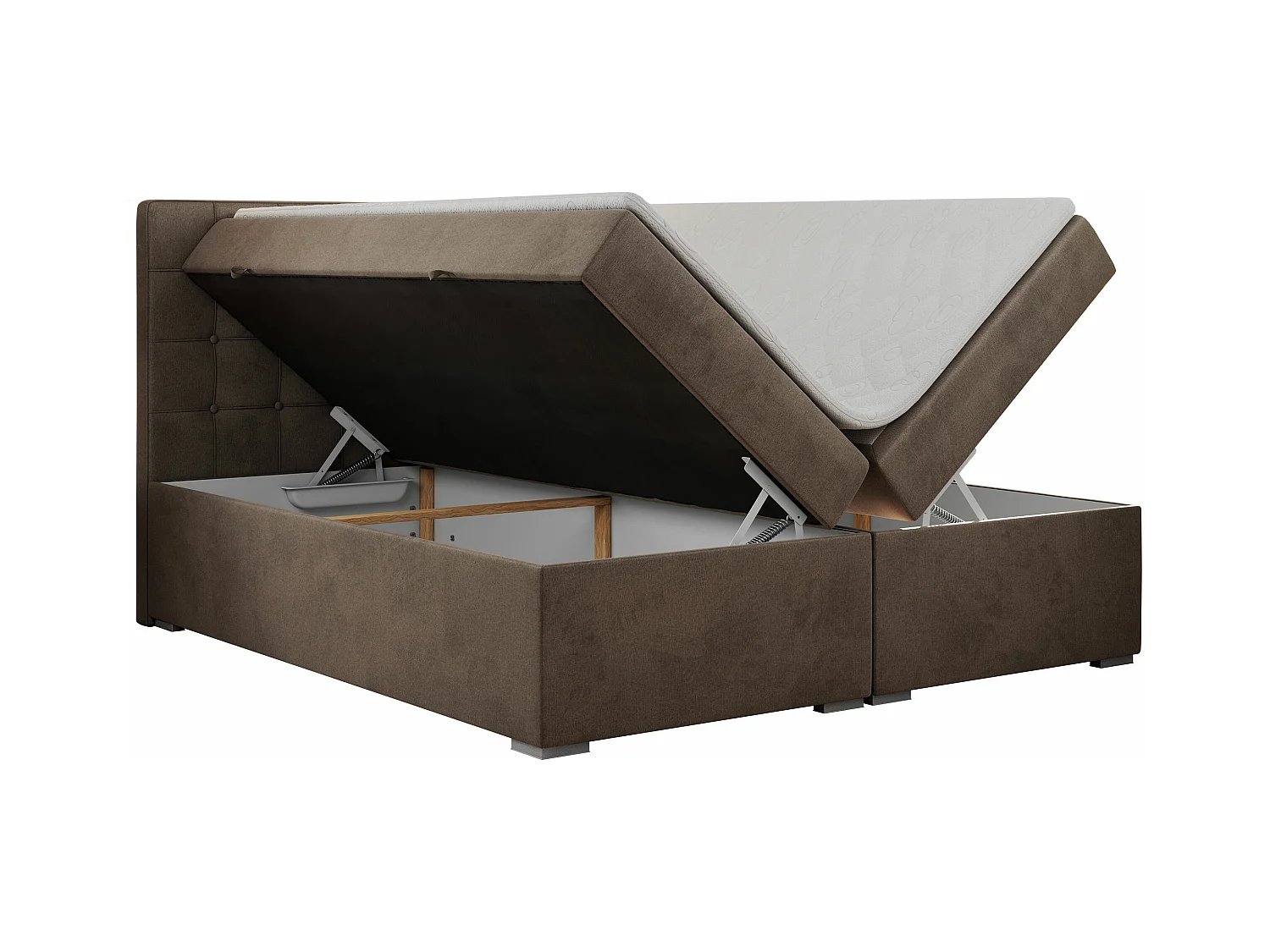 Boxspringbett CARMEN - Polsterbett mit zwei Bettkästen, gesteppte Kopfstütze, Multipocket-Matratze - 180x200 cm - H4 - Braun Velvet