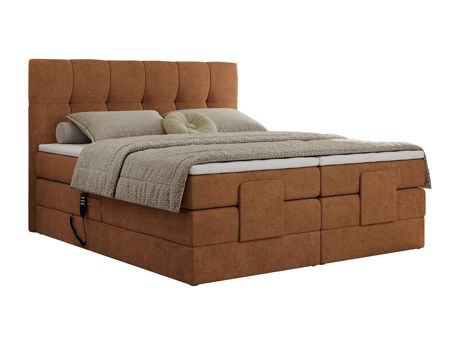Boxspringbett VITTORIA - mit gestepptem Kopfteil, elektrischem Untergestell, Multipocket-Matratze - 140x200 cm - H4 - Orange Strukture