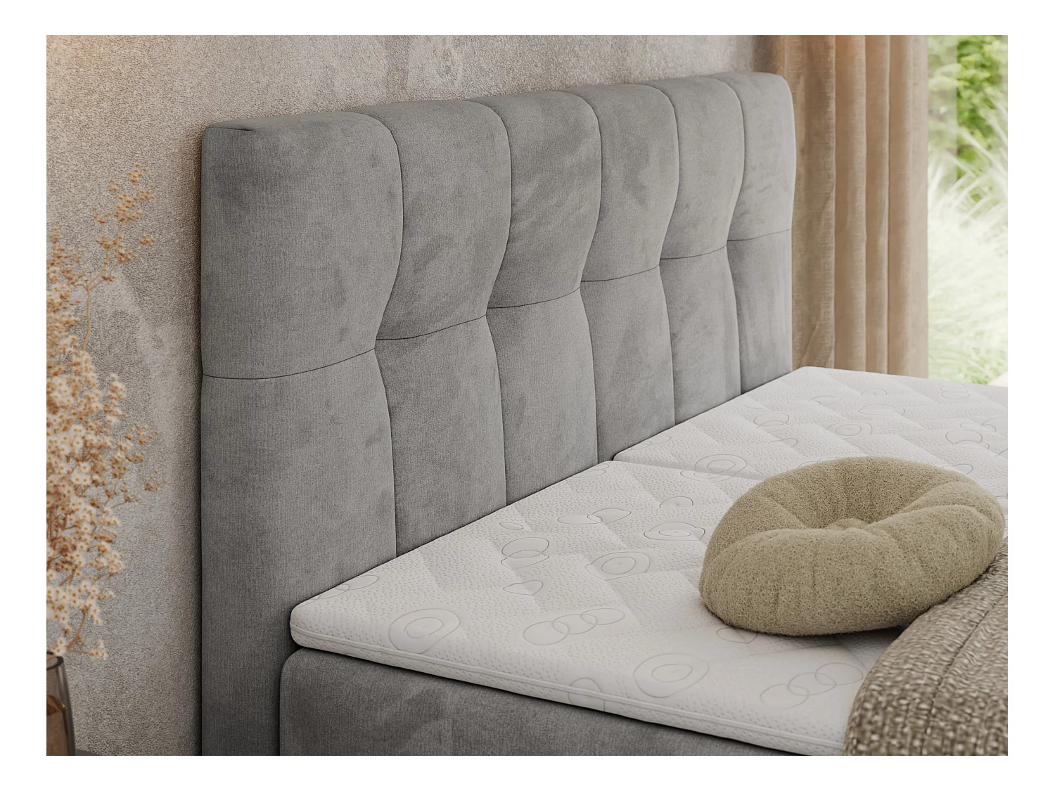 Boxspringbett VITTORIA - mit gestepptem Kopfteil, elektrischem Untergestell, Multipocket-Matratze - 140x200 cm - H4 - Hellgrau Velvet