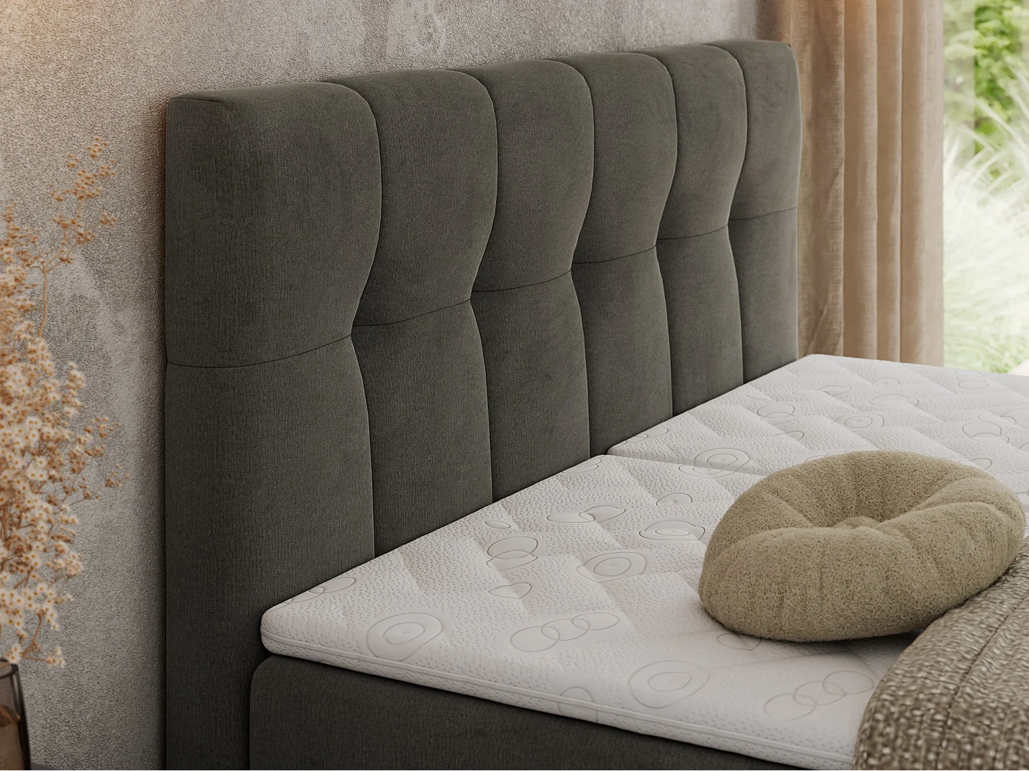 Boxspringbett VITTORIA - mit gestepptem Kopfteil, elektrischem Untergestell, Multipocket-Matratze - 140x200 cm - H4 - Dunkelgrau Velvet