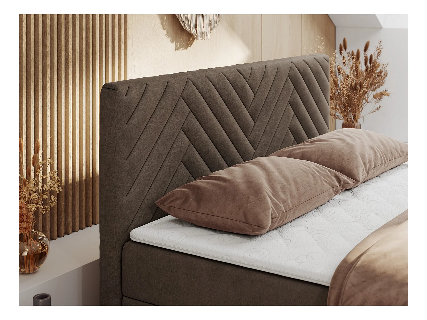 Boxspringbett PARIS DUO - Polsterbett mit genähtem Kopfteil und Frontplatte, Doppelbett, zwei Bettkästen - 160x200 cm - H3 - Braun Velvet