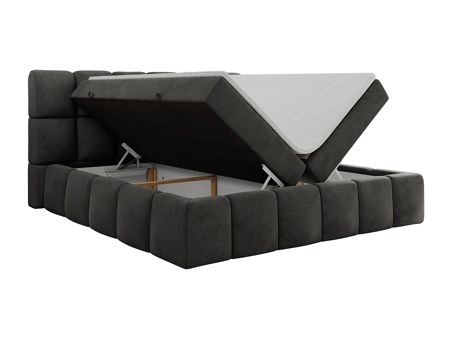 Boxspringbett NIRA - dekorativ kopfteil, Bettkästen und Multipocket-Matratze, Doppelbett für Schlafzimmer - 120x200 cm - H3 - Dunkelgrau Velvet