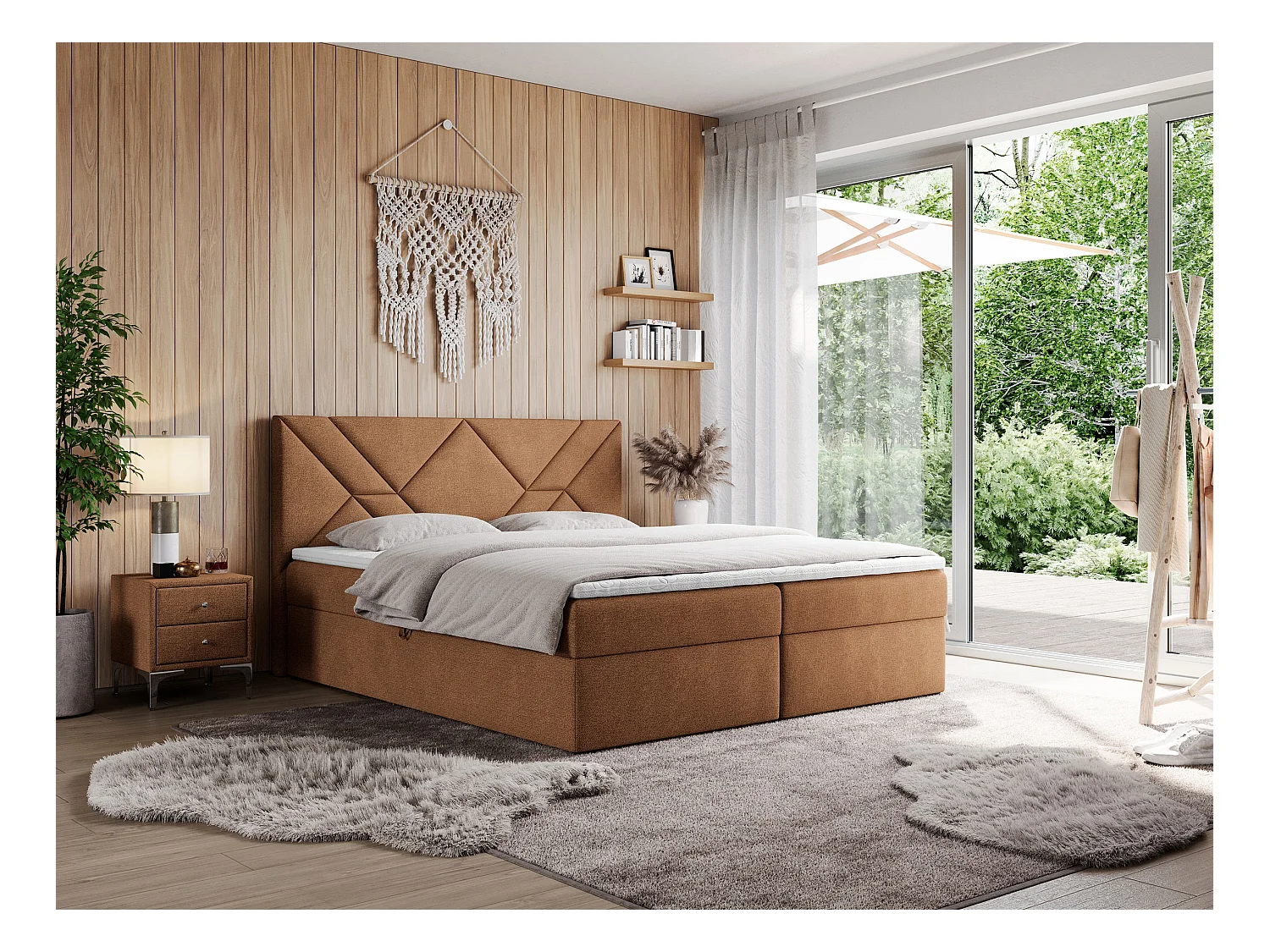 Boxspringbett NEOMI - dekorativem Kopfteil, Polsterbett mit Multipocket-Matratzen, zwei Bettkästen - 180x200 cm - H4 - Hellgrau Strukture