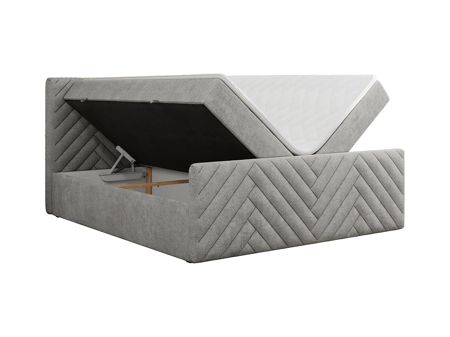 Boxspringbett PARIS DUO - Polsterbett mit genähtem Kopfteil und Frontplatte, Doppelbett, zwei Bettkästen - 200x200 cm - H3 - Hellgrau Strukture