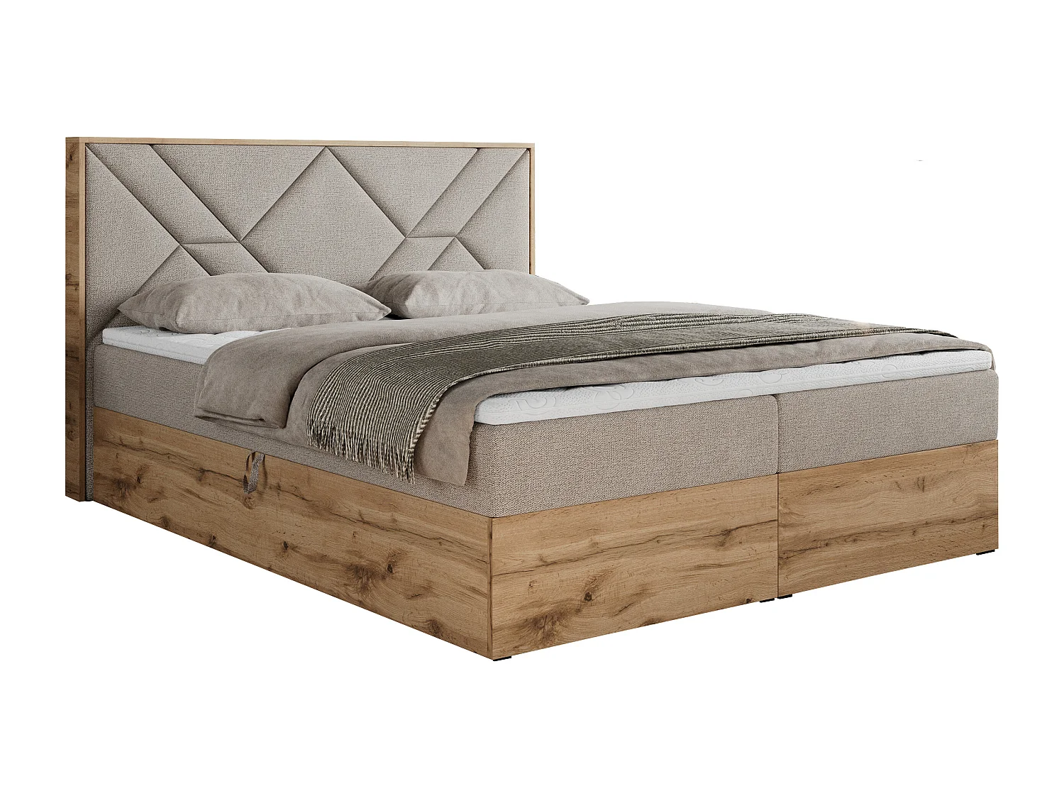 Boxspringbett GUNAR - gepolster kopfteil, Doppelbett mit Multipocket-Matratze, zwei Bettkästen - 200x200 cm - H3 - Beige Strukture