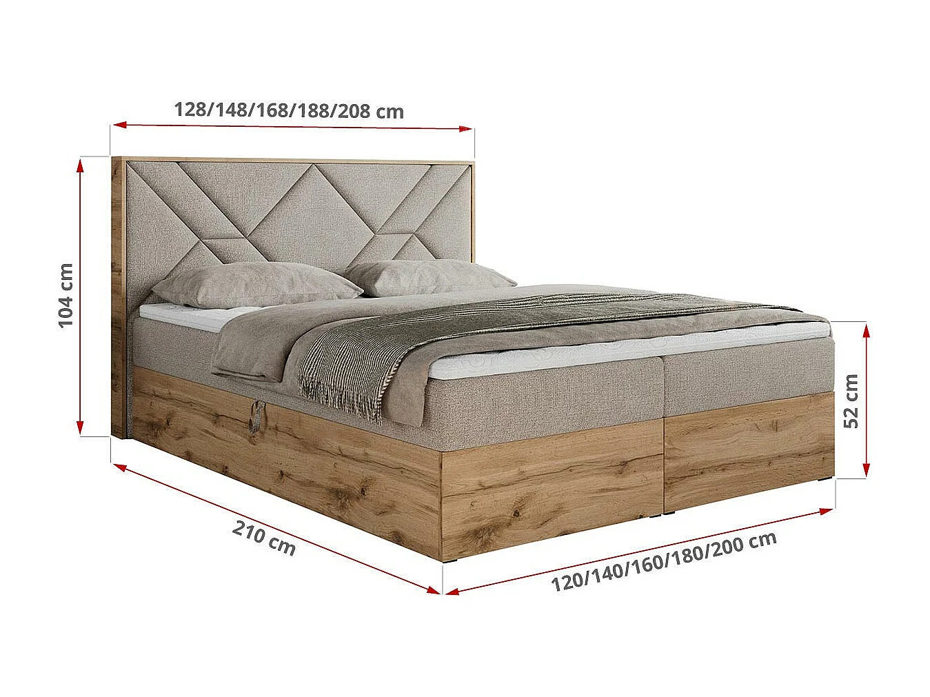 Boxspringbett GUNAR - gepolster kopfteil, Doppelbett mit Multipocket-Matratze, zwei Bettkästen - 200x200 cm - H3 - Beige Strukture