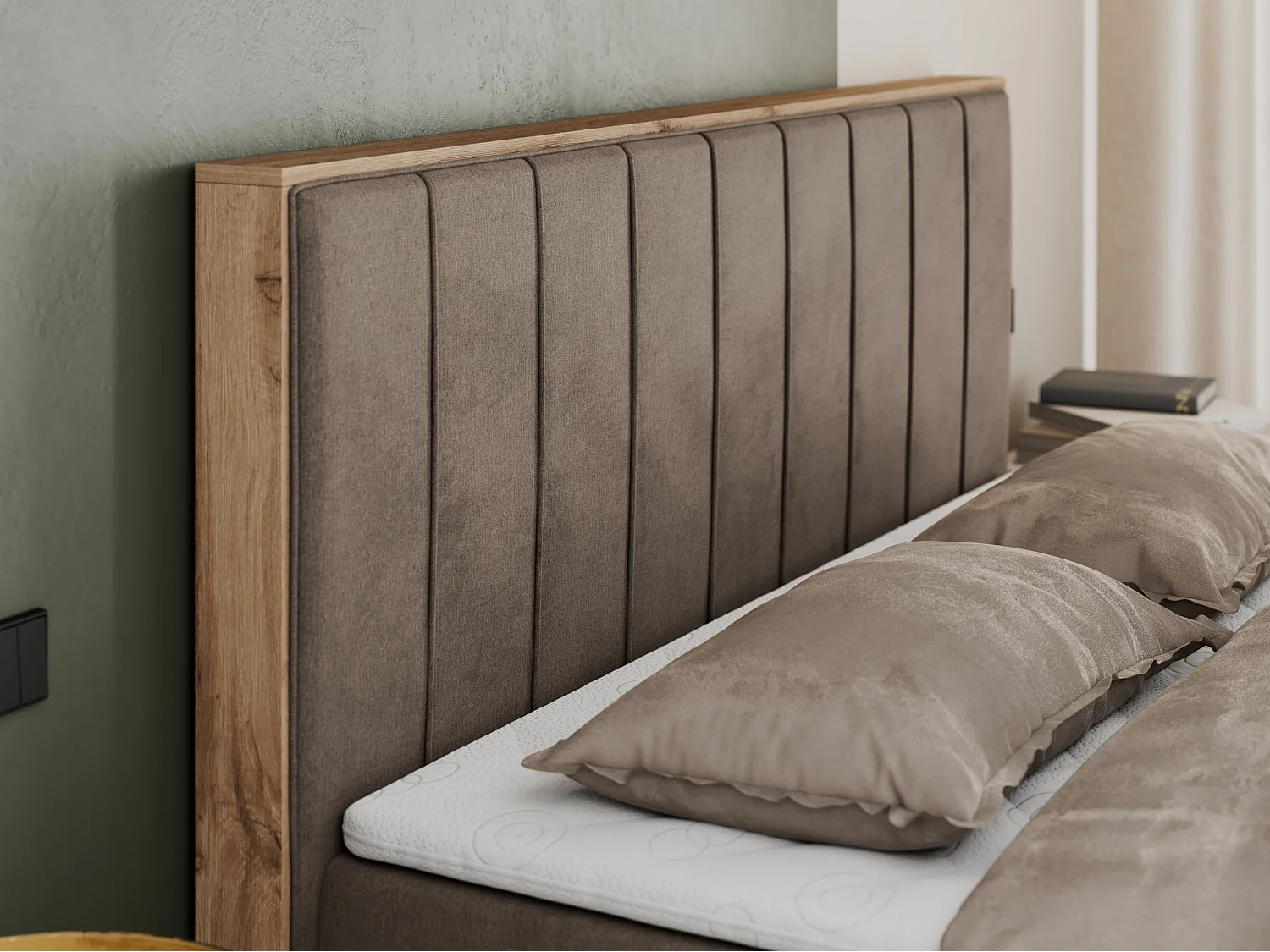 Boxspringbett BELLISSIMO - mit gestepptem Kopfteil, Polsterbett mit zwei Bettkästen, Multipocket-Matratze - 180x200 cm - H4 - Braun Velvet