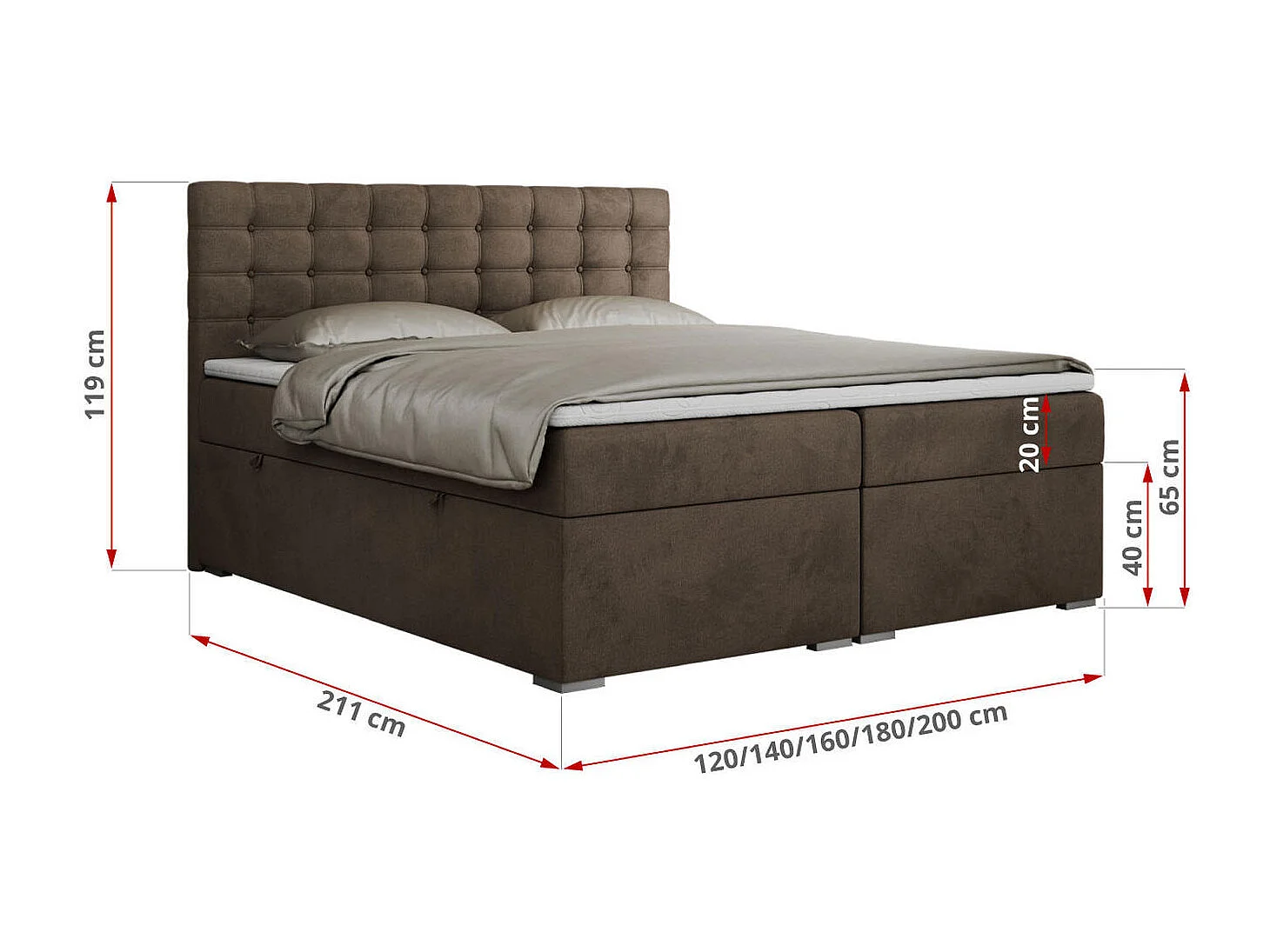 Boxspringbett SUSAN - mit gestepptem Kopfteil, zwei Bettkästen und Topper, gepolstertes Schlafzimmerbett - 160x200 cm - H4 - Braun Velvet