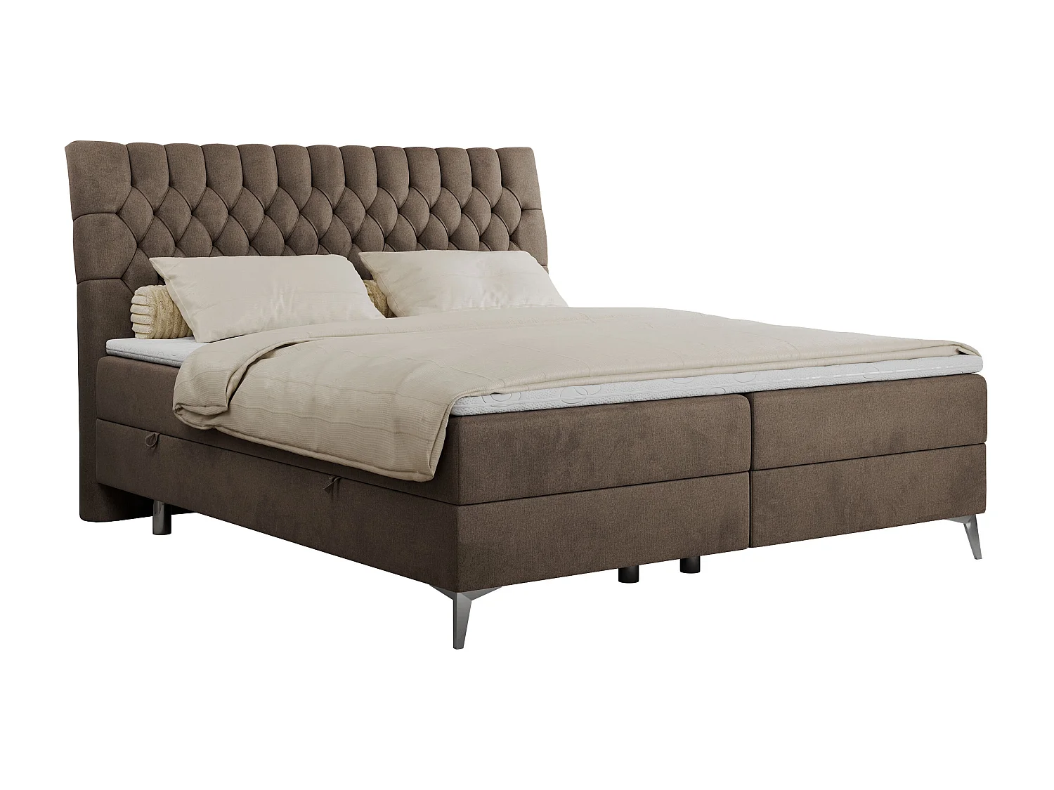Boxspringbett MILEN - gepolstertes Schlafzimmerbett, zwei Multipocket-Matratze, dekorative hohe Beine - 180x200 cm - H4 - Braun Velvet