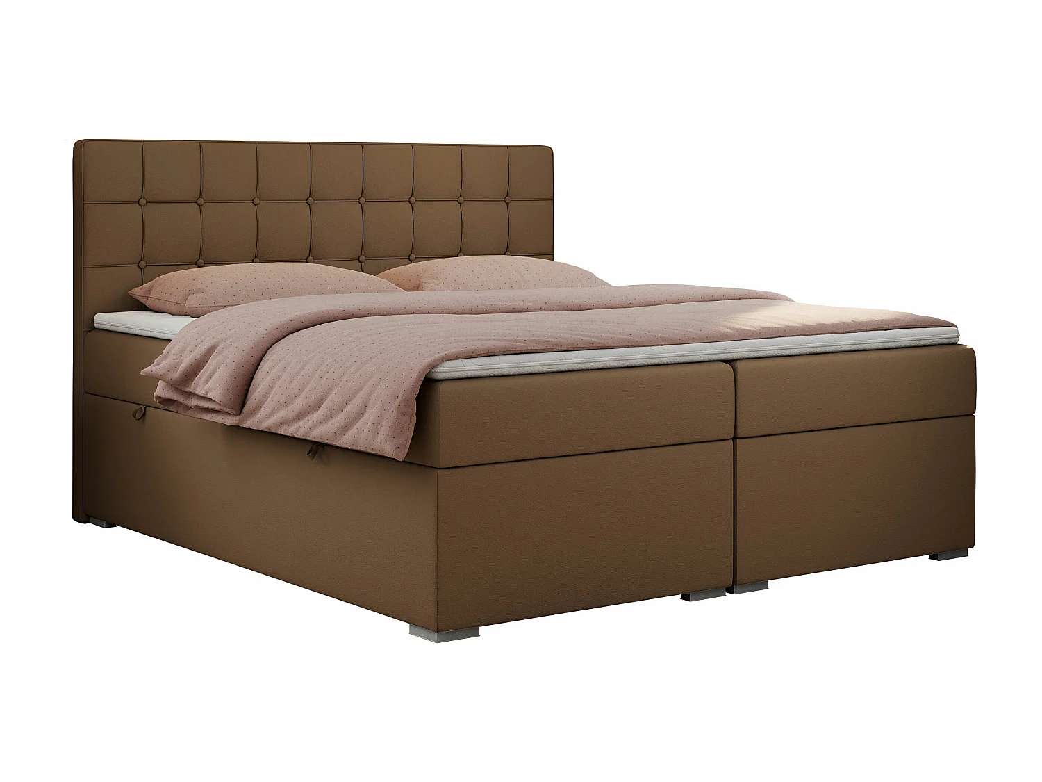 Boxspringbett CARMEN - Polsterbett mit zwei Bettkästen, gesteppte Kopfstütze, Multipocket-Matratze - 120x200 cm - H4 - Braun Kunstleder