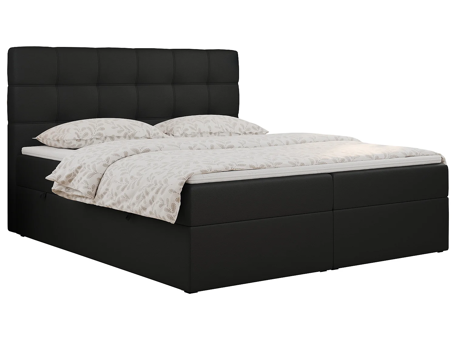 Lit boxspring - Dureté H3 + Topper T25 - Noir Similicuir - 180x200 - ERNI