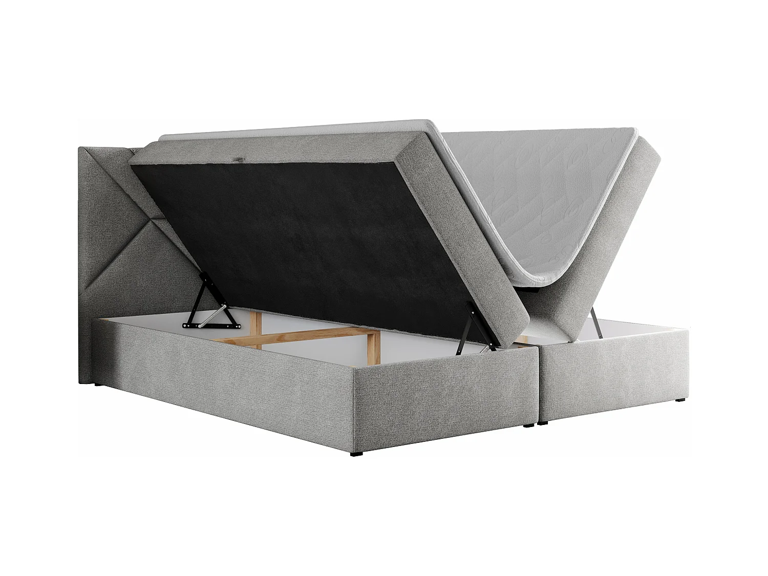 Boxspringbett NEOMI - dekorativem Kopfteil, Polsterbett mit Multipocket-Matratzen, zwei Bettkästen - 200x200 cm - H3 - Hellgrau Strukture